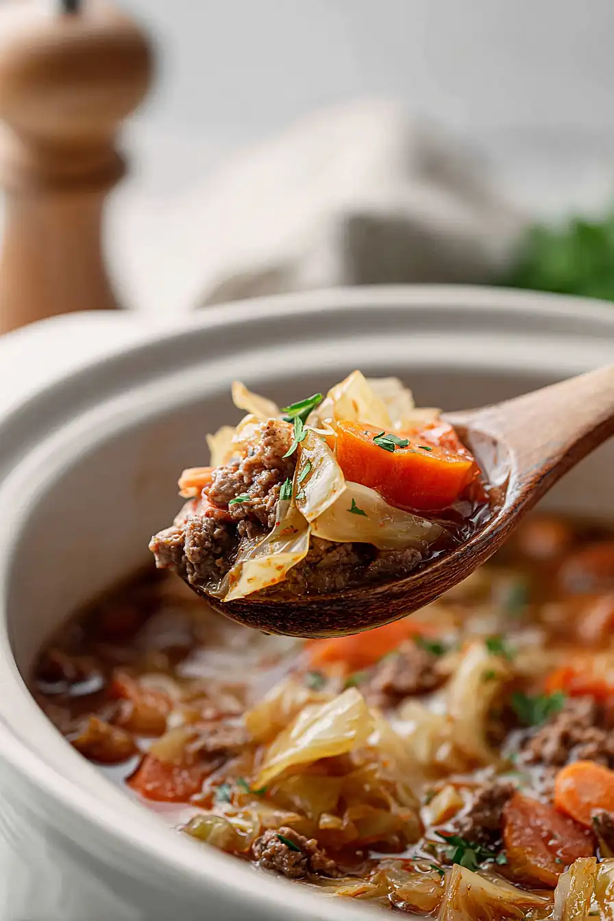 Slow Cooker Ground Beef and Cabbage Soup