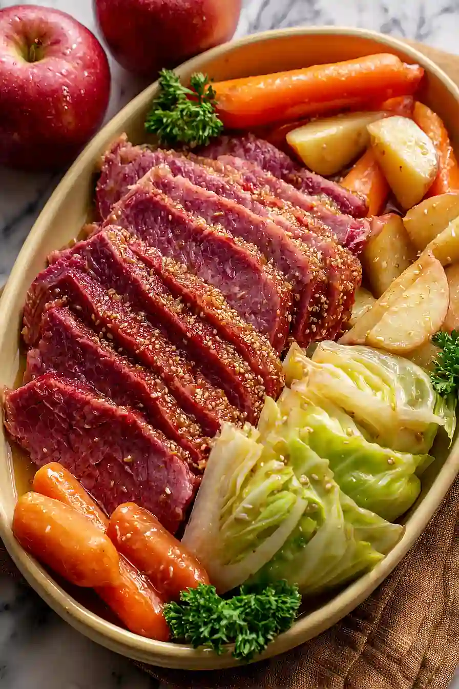 corned beef and cabbage with apple juice