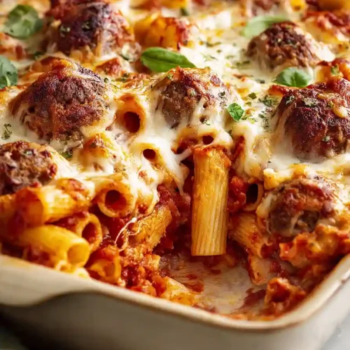 baked mostaccioli with meatballs