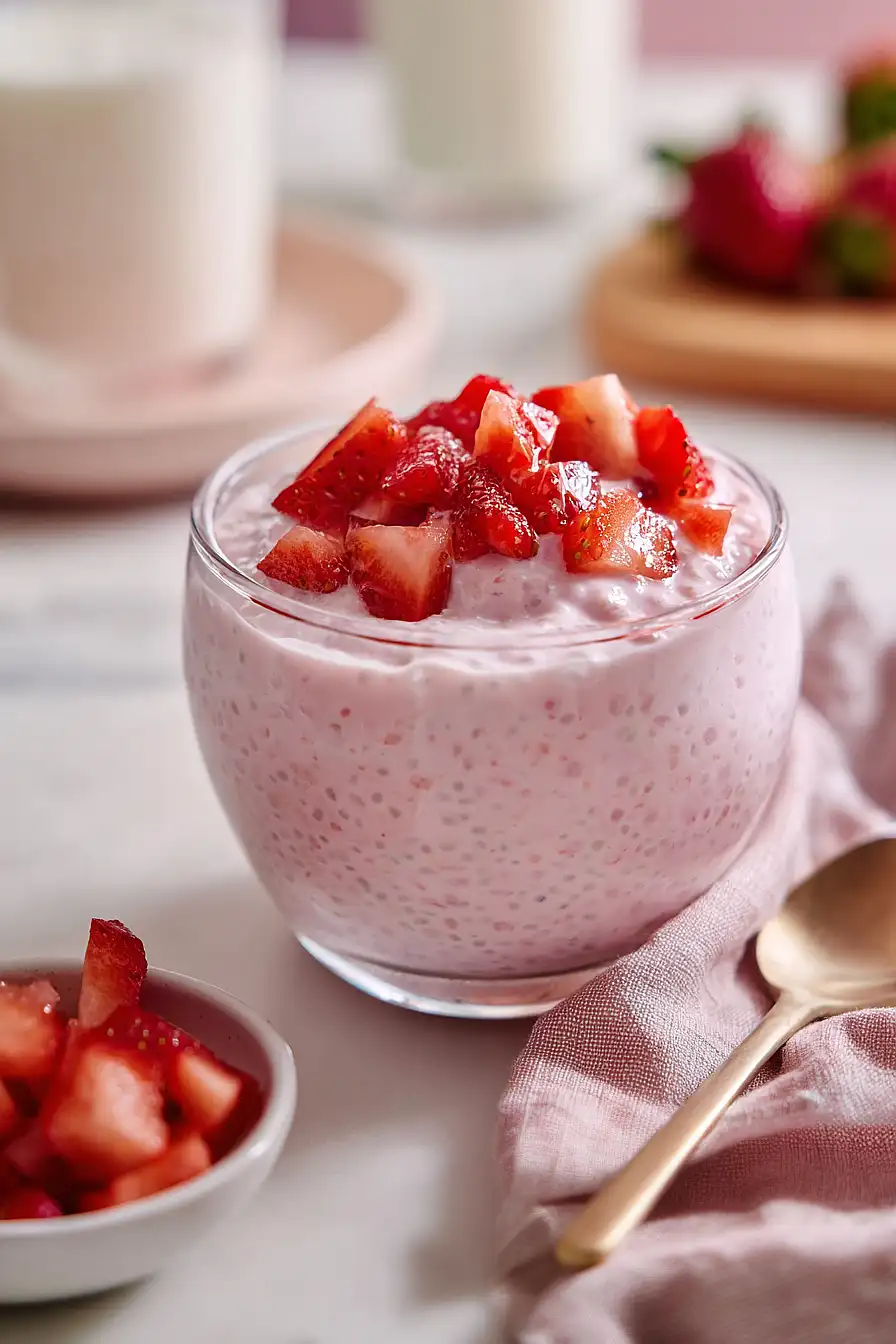 strawberry cheesecake chia seed pudding