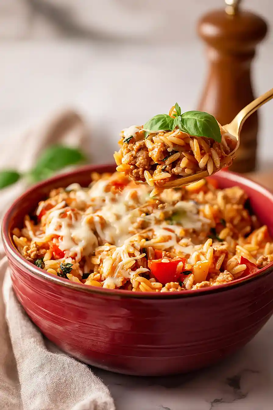 ground turkey orzo skillet