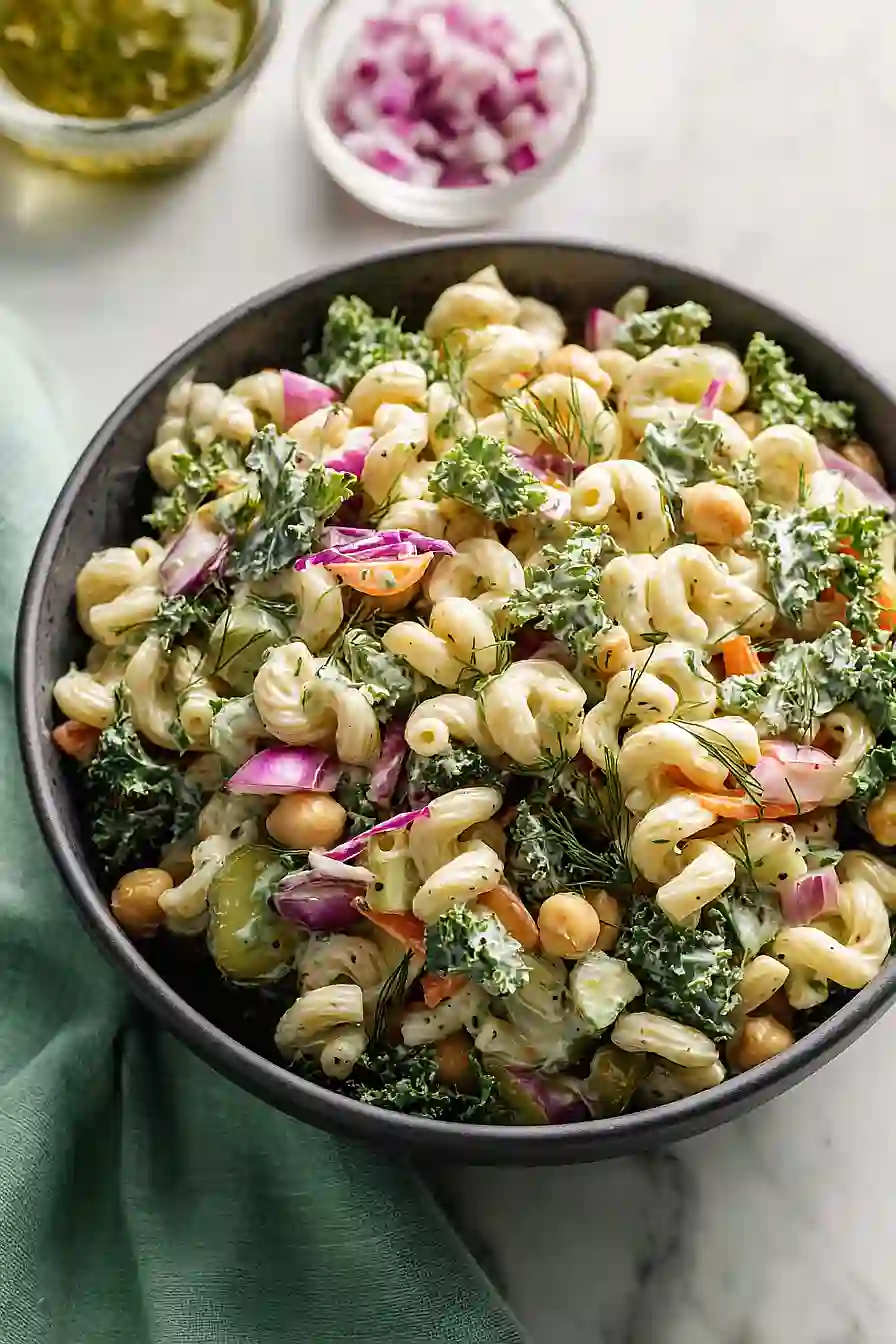 high protein dill pickle pasta salad