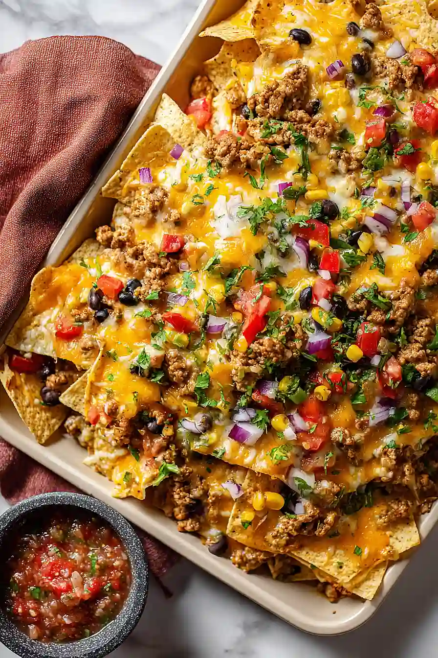 sheet pan nachos with ground turkey