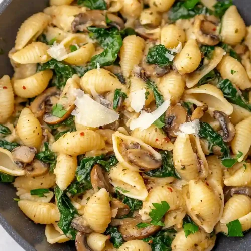 mushroom spinach pasta salad