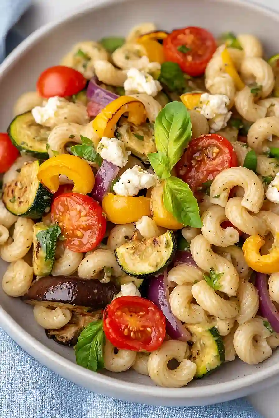 roasted vegetable and goat cheese pasta salad