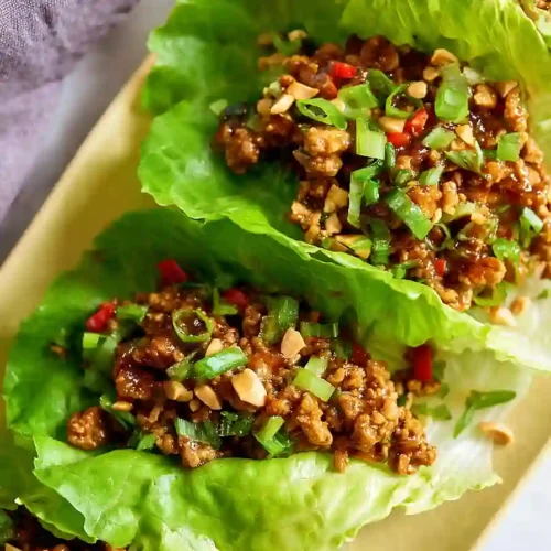 ground turkey lettuce wraps with peanut sauce