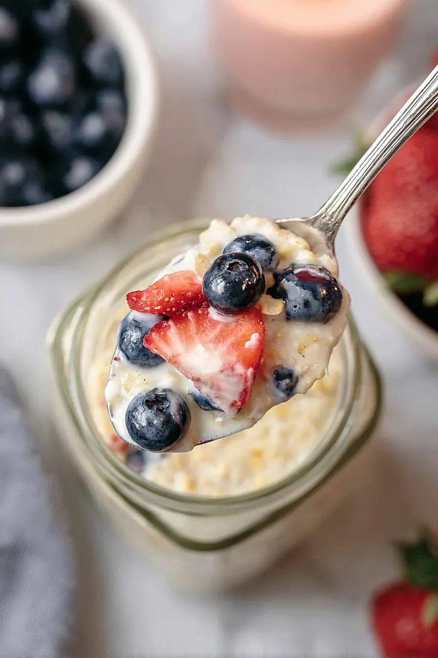 Berry Vanilla Overnight Oats with Greek Yogurt