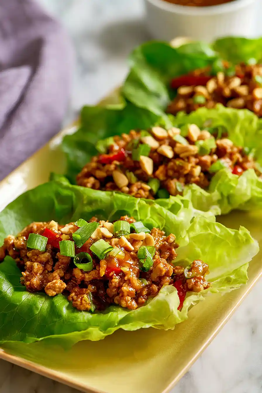 ground turkey lettuce wraps with peanut sauce