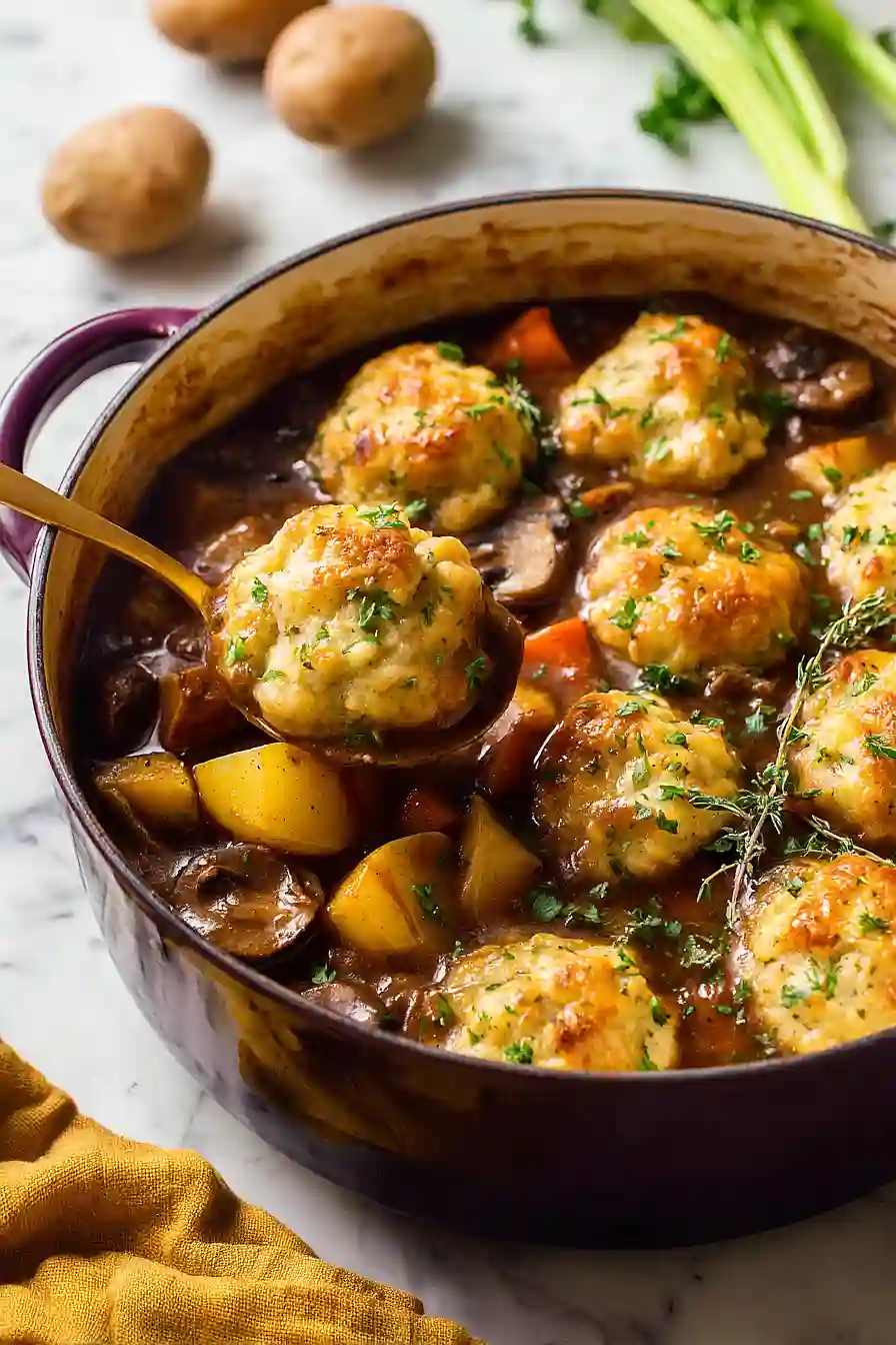 vegan irish stew with herb dumplings