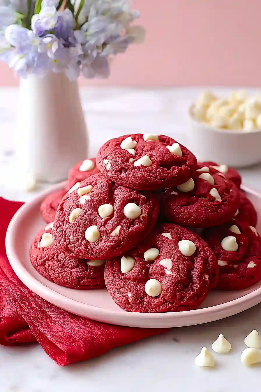 Rich Red Velvet White Chocolate Chip Cookies - theamazingfood