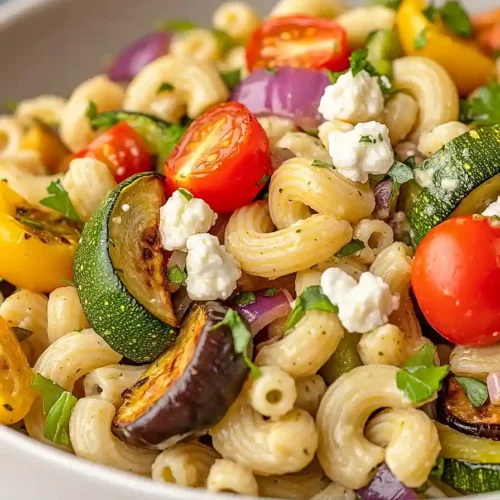 roasted vegetable and goat cheese pasta salad