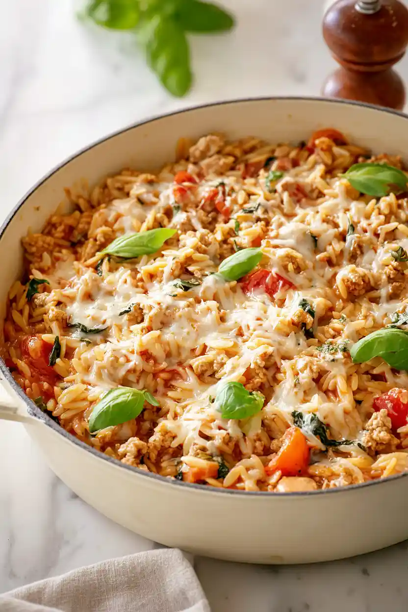 ground turkey orzo skillet