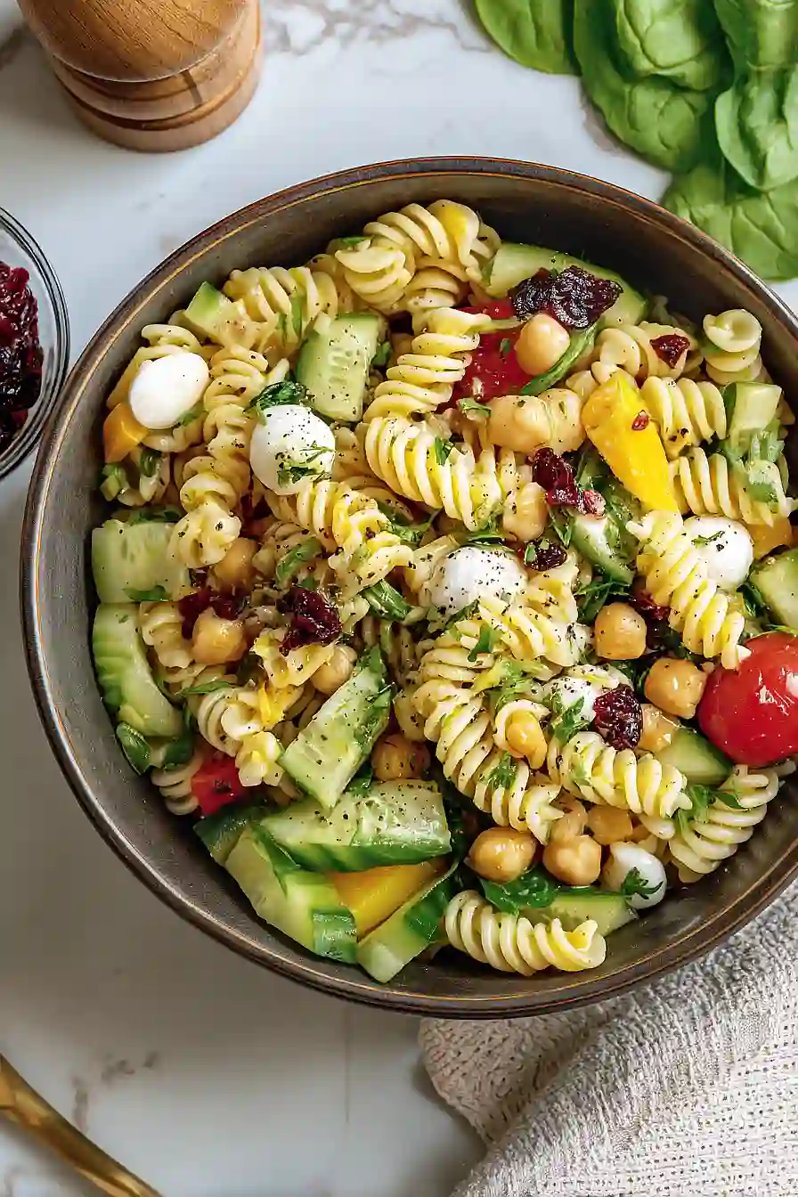 high protein chickpea pasta salad