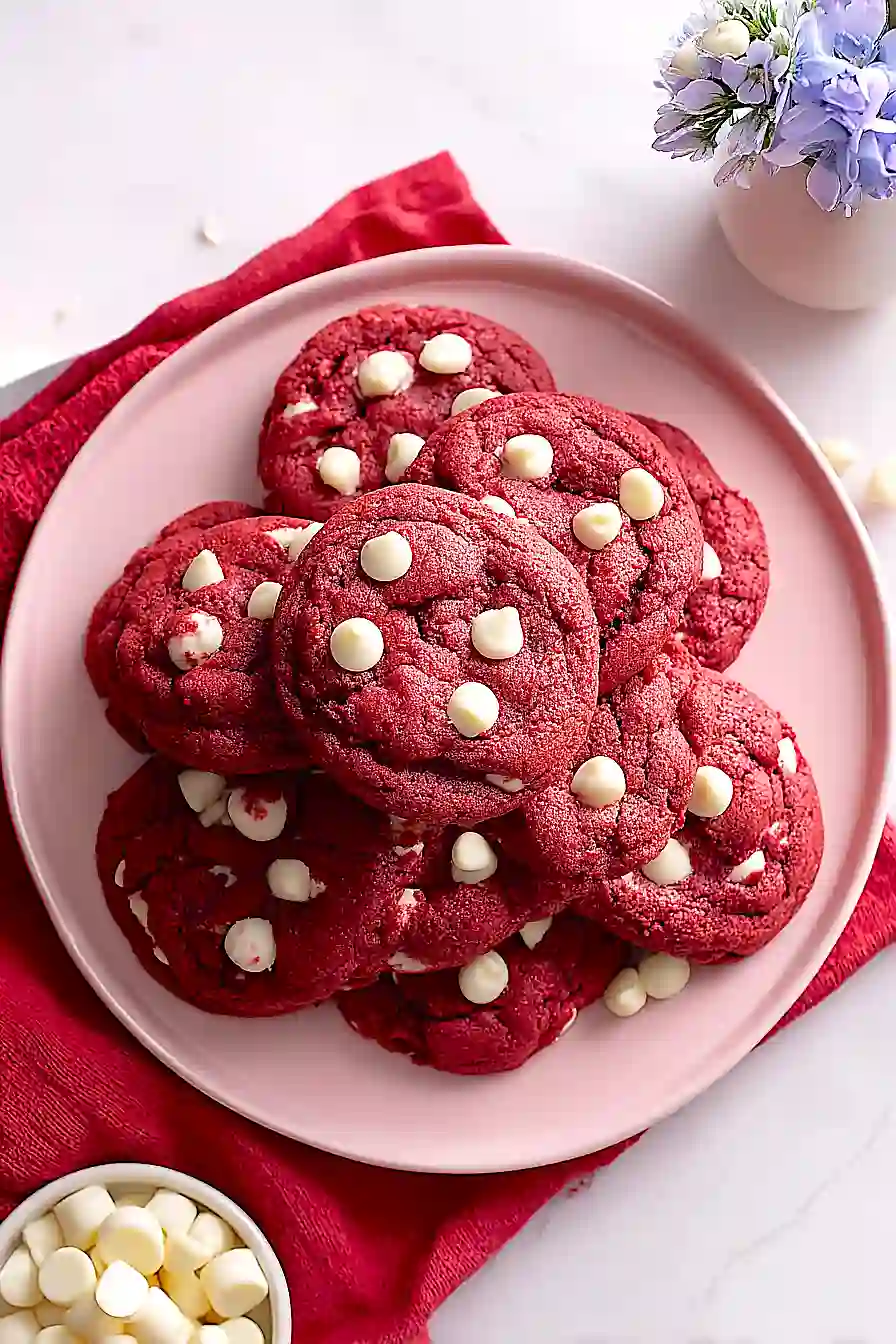 Rich Red Velvet White Chocolate Chip Cookies - theamazingfood