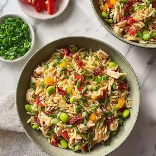 high protein chicken orzo pasta salad
