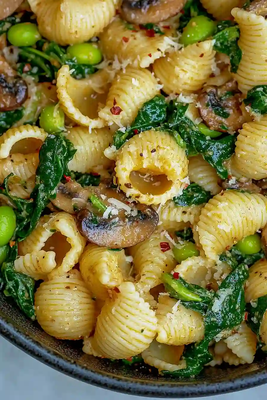mushroom spinach pasta salad