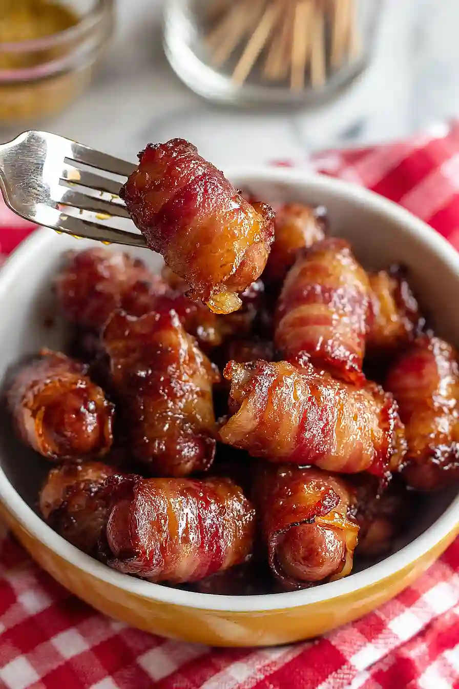 bacon wrapped smokies with maple syrup