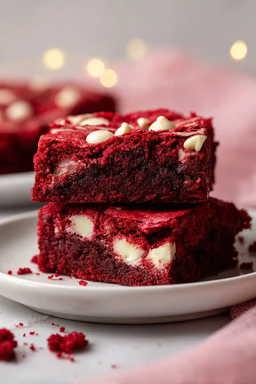 red velvet brownies with white chocolate chips