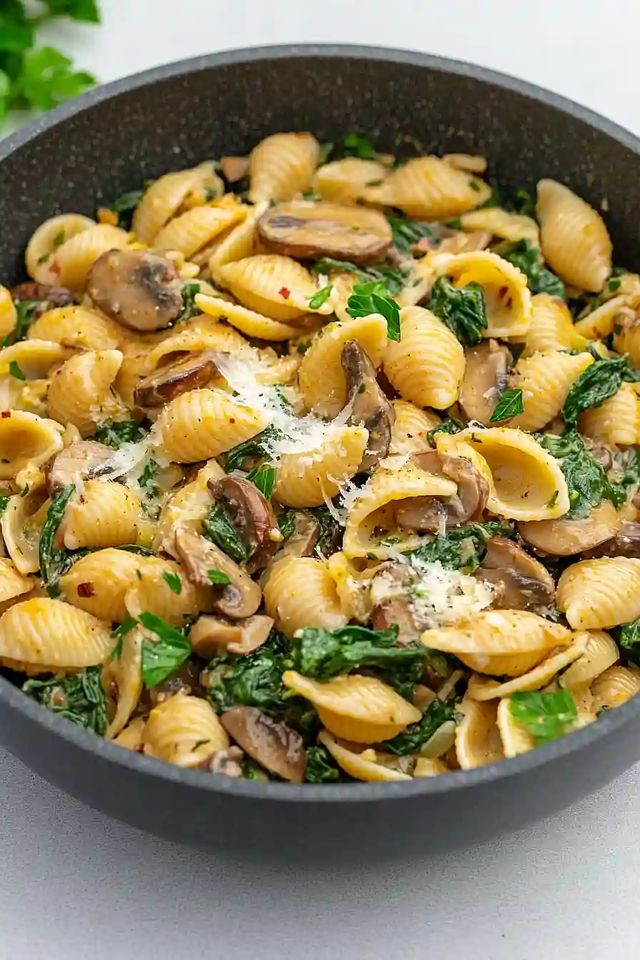 mushroom spinach pasta salad