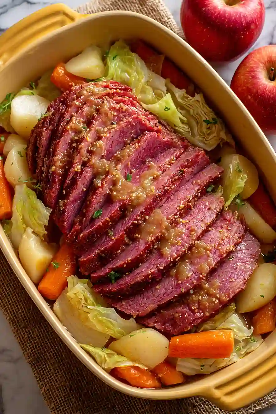 corned beef and cabbage with apple juice