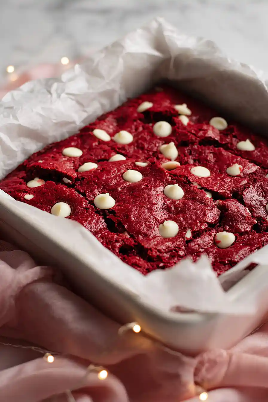 red velvet brownies with white chocolate chips