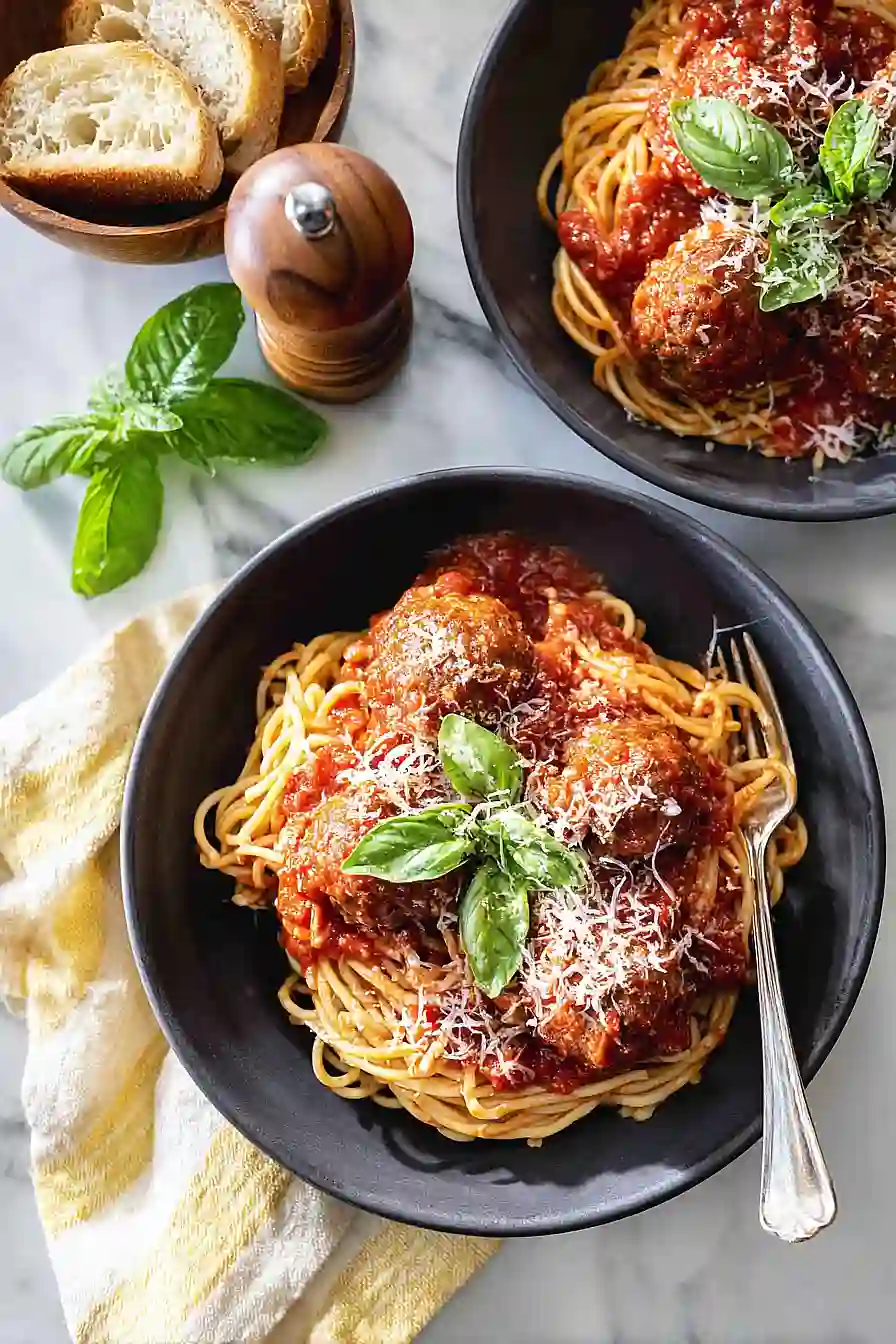 spaghetti bolognese with meatballs
