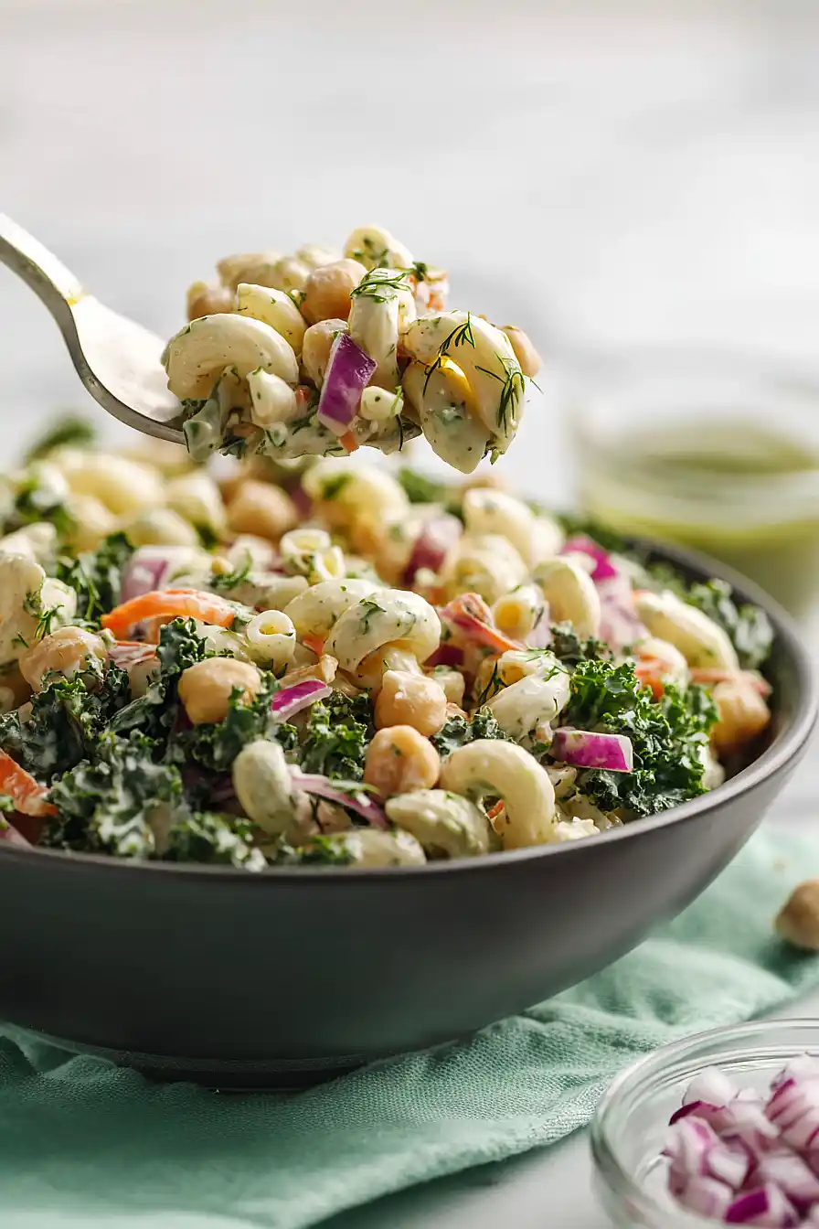 high protein dill pickle pasta salad