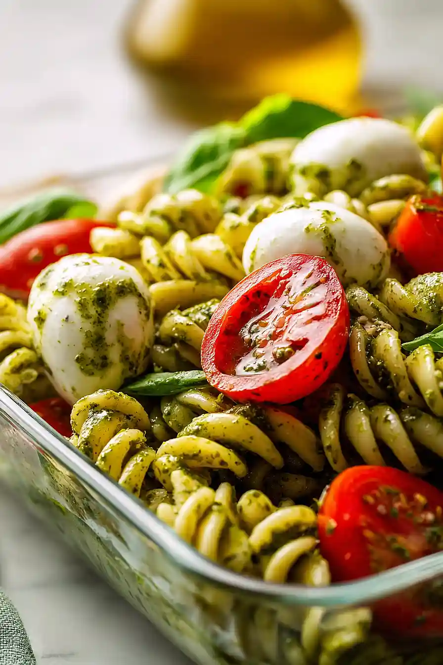 high protein caprese pasta salad
