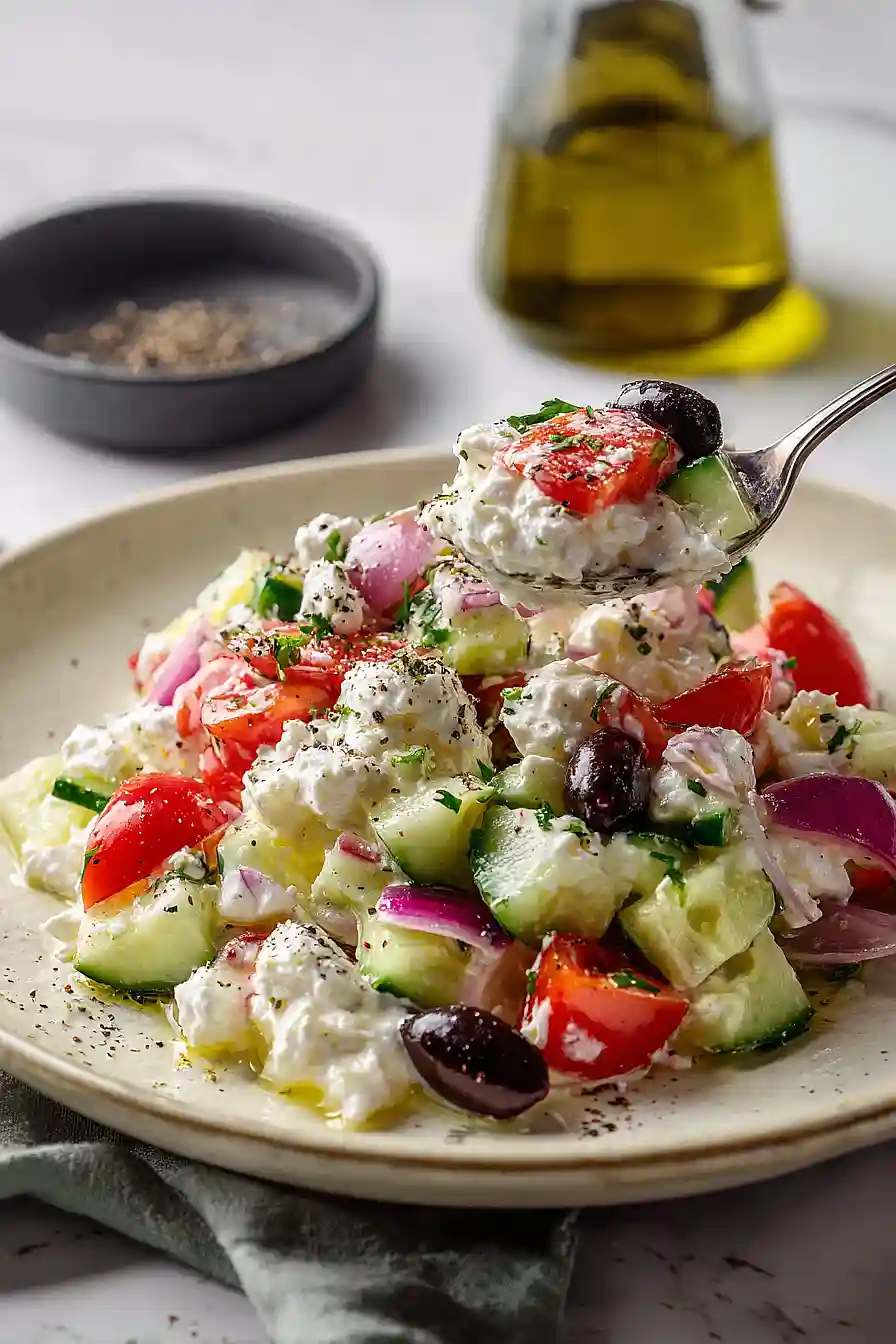 mediterranean salad over cottage cheese