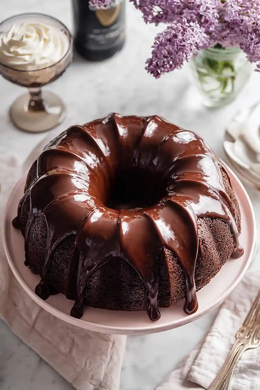 chocolate guinness bundt cake with whiskey whipped cream