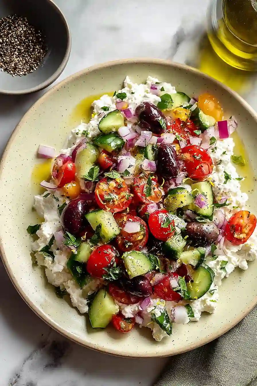 mediterranean salad over cottage cheese