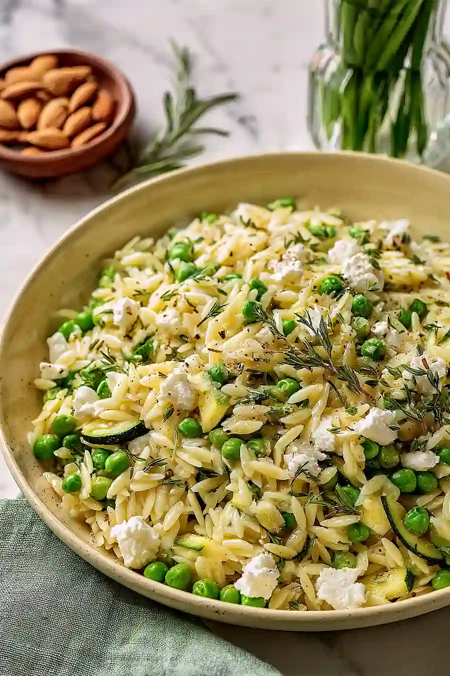 zucchini, pea & goat cheese orzo salad