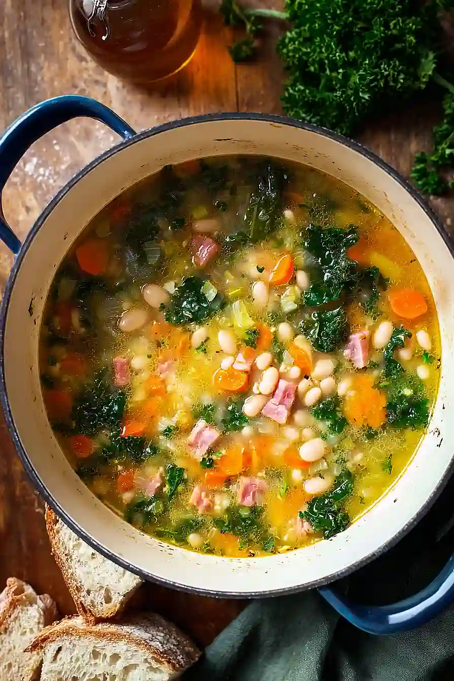white bean soup with ham and kale