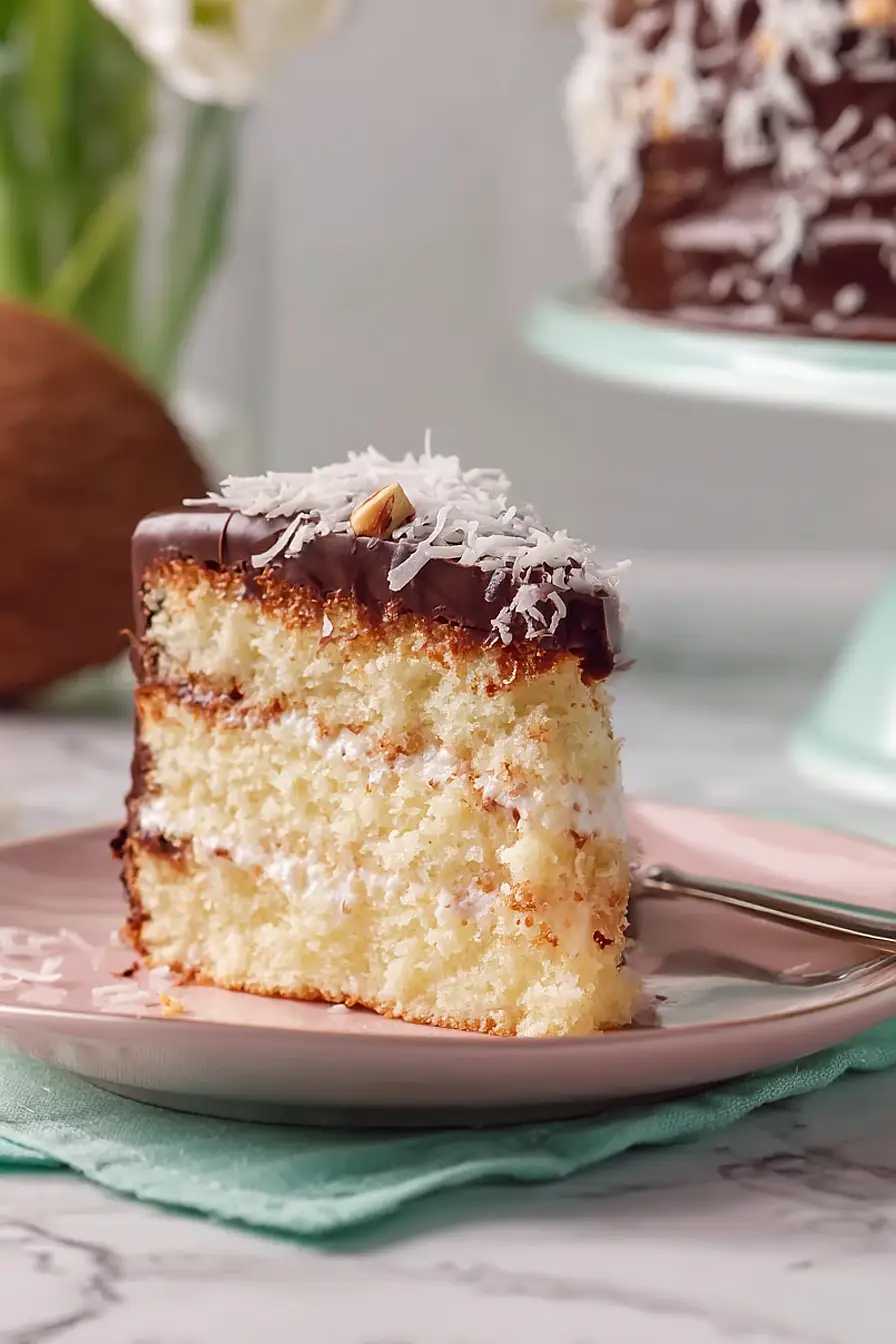 coconut cake with chocolate frosting