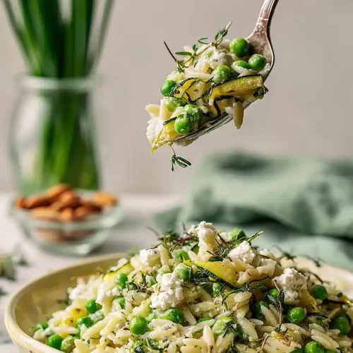zucchini, pea & goat cheese orzo salad