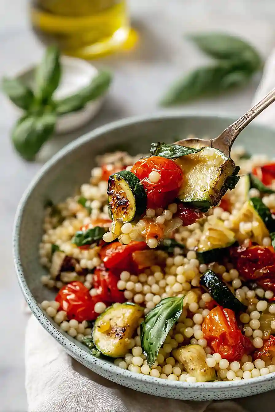 israeli couscous salad with roasted vegetables
