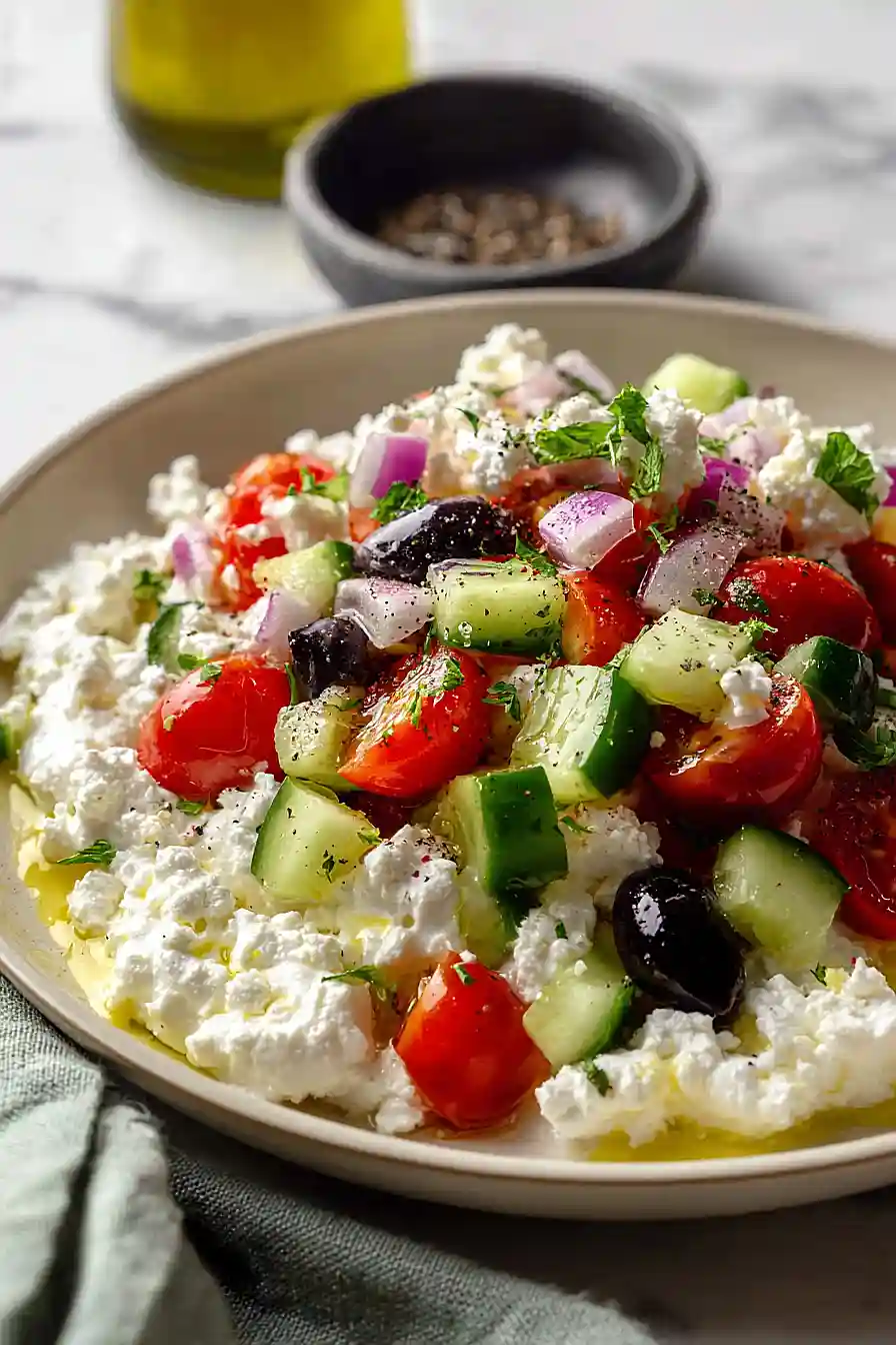mediterranean salad over cottage cheese
