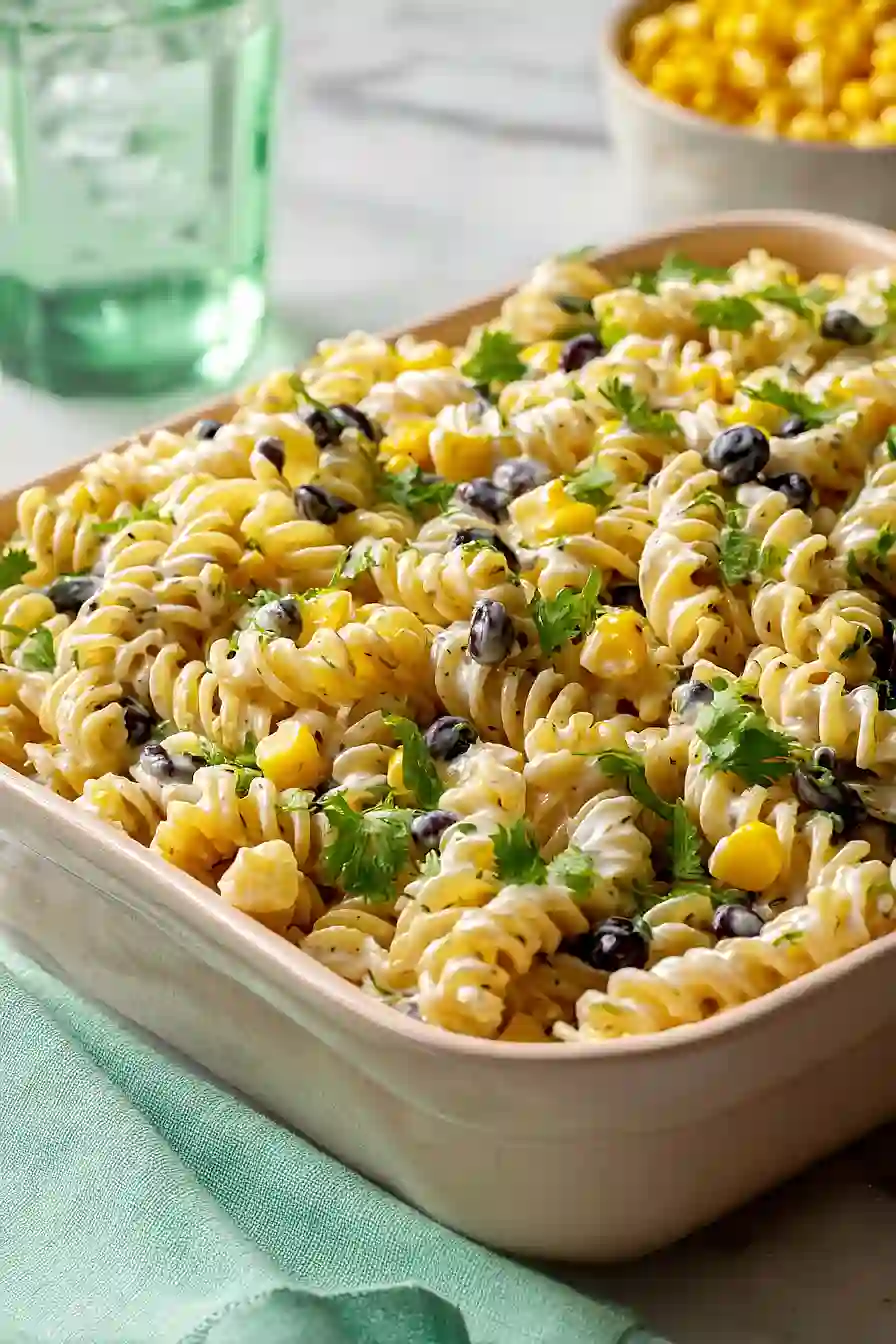 black bean and corn pasta salad with lime greek yogurt dressing