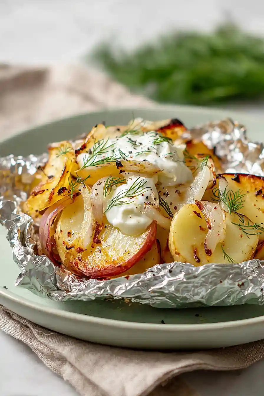 grilled dill potatoes in foil