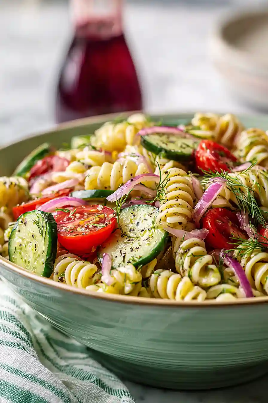 cucumber and tomato pasta salad