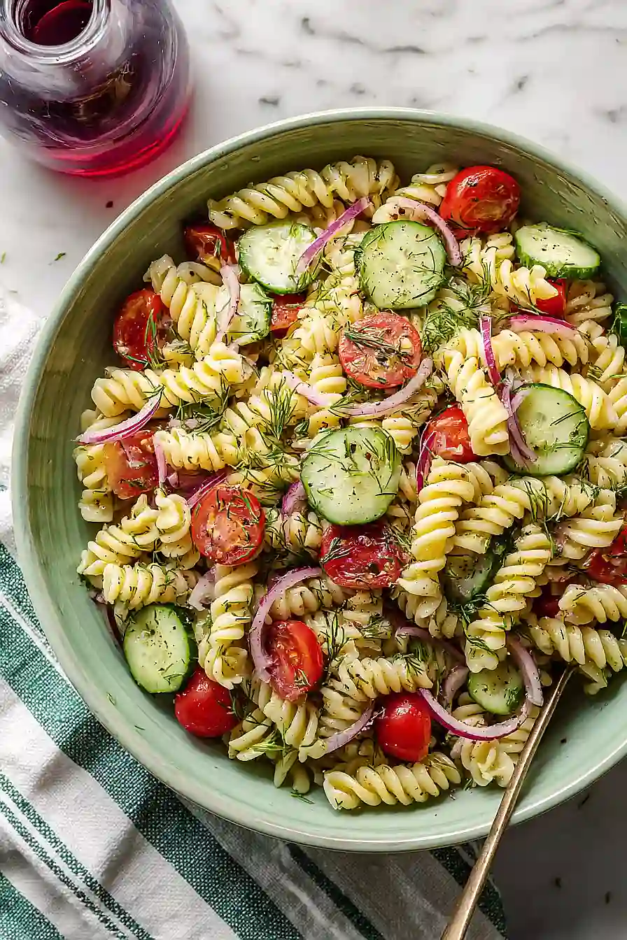 cucumber and tomato pasta salad