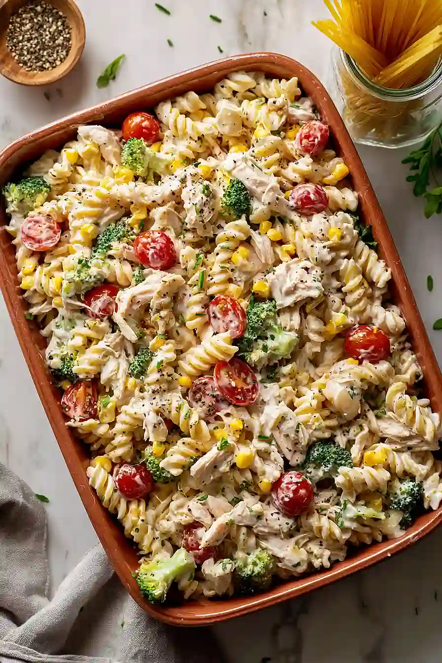 chicken pasta salad with creamy greek yogurt dressing