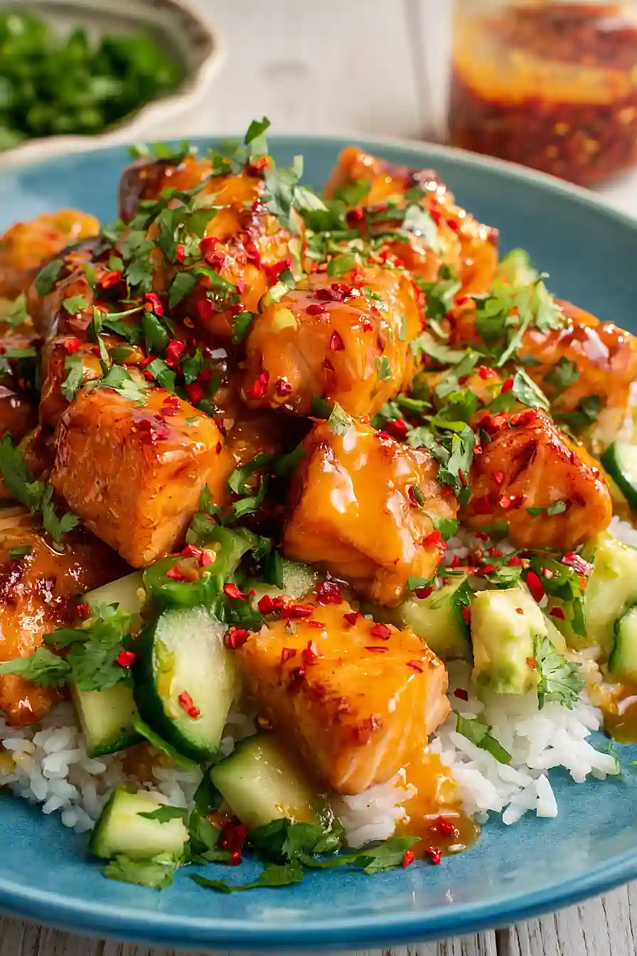 bang bang salmon and coconut rice bowls