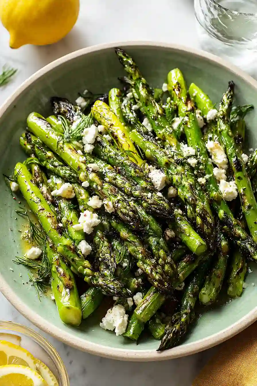 grilled asparagus with lemon and feta