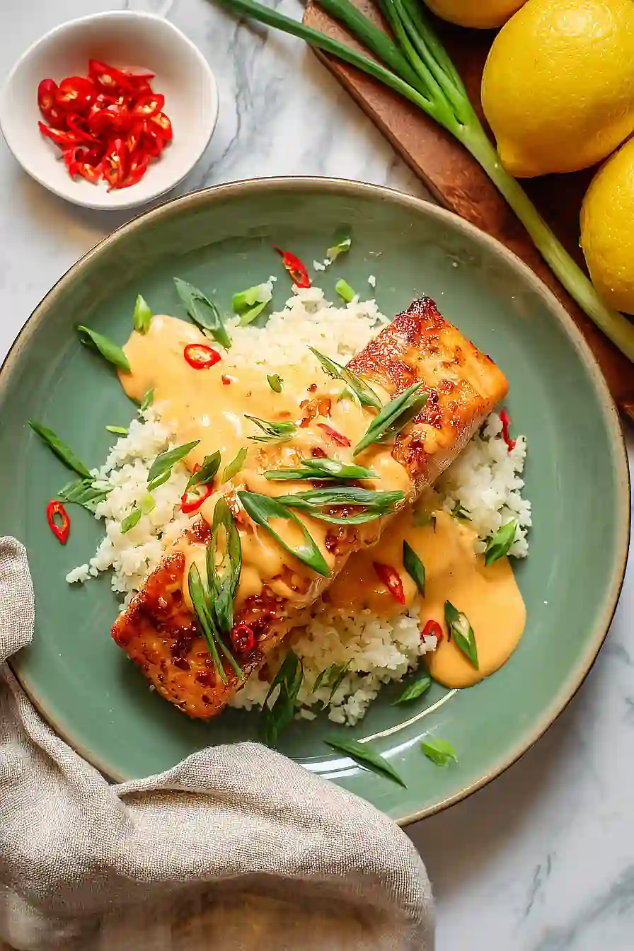 bang bang salmon with cauliflower rice
