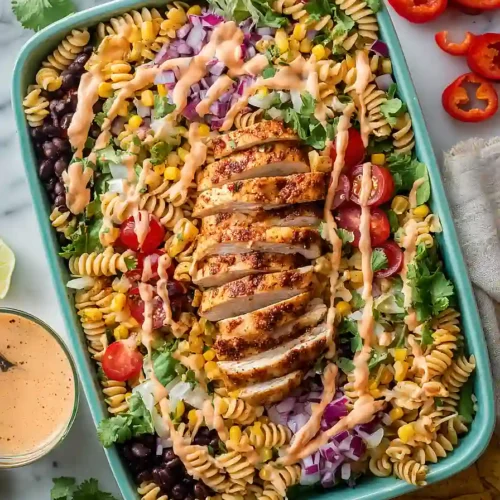 healthy southwest pasta salad with chipotle greek yogurt dressing