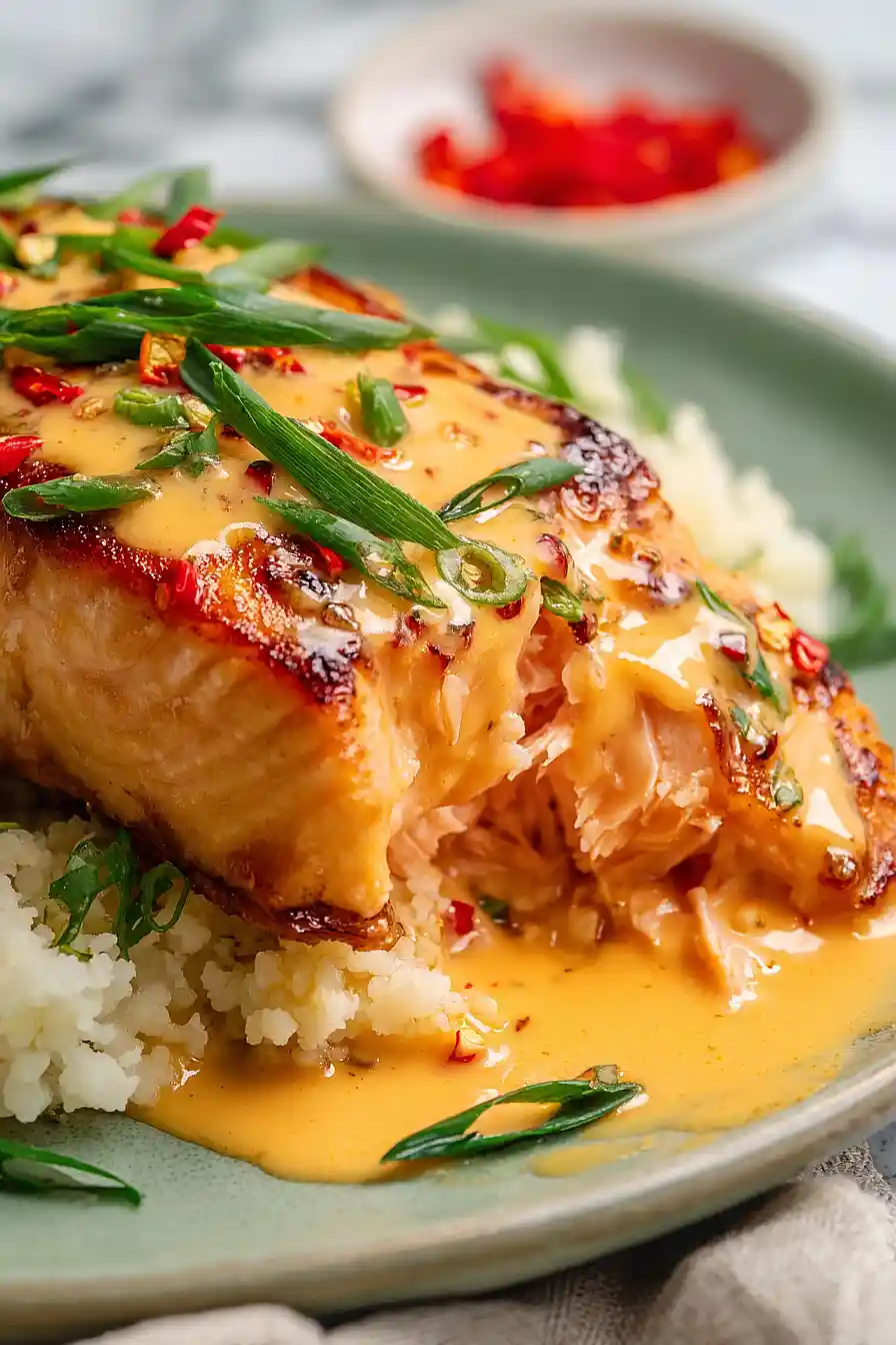 bang bang salmon with cauliflower rice