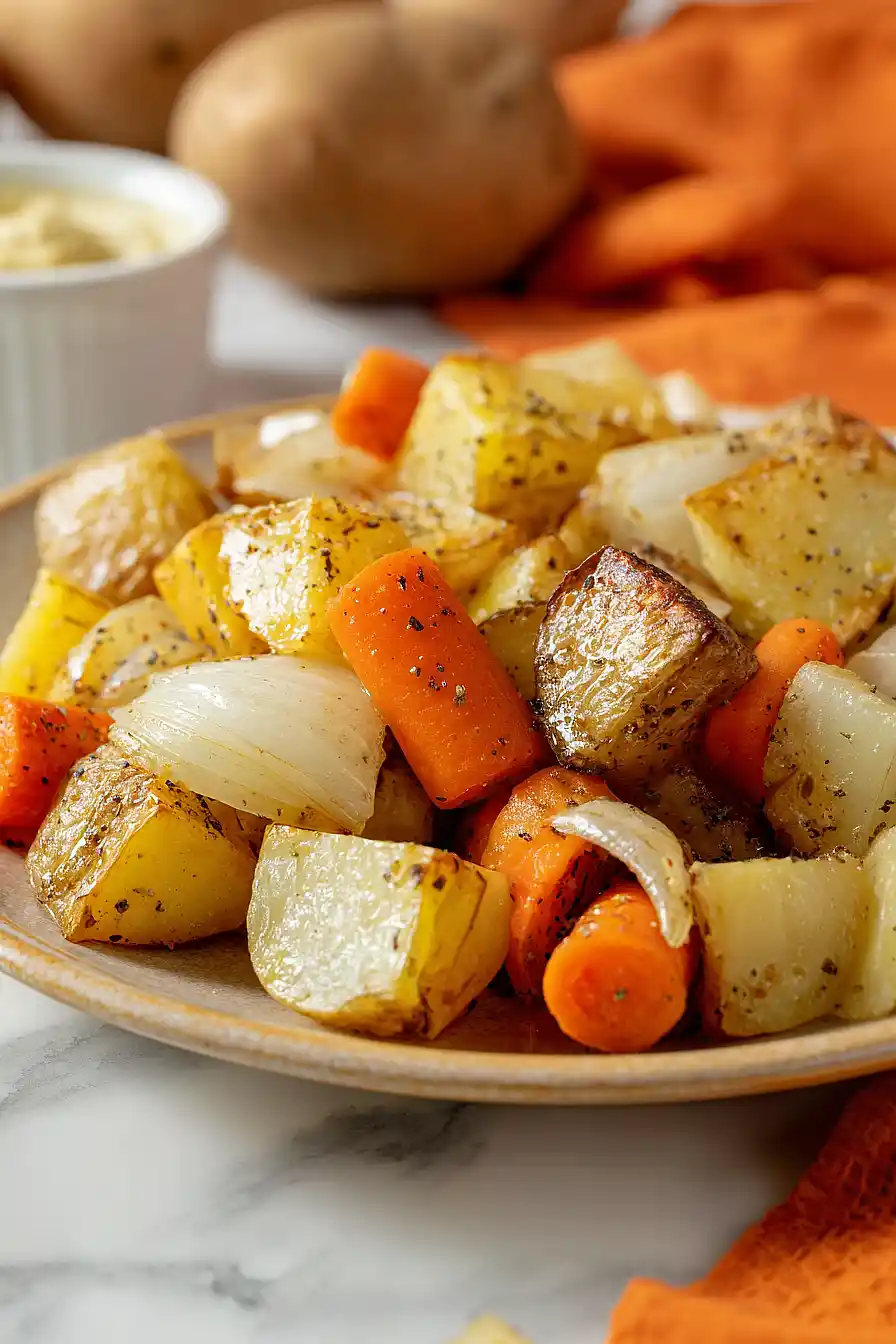 grilled potato, carrot, and onion in foil