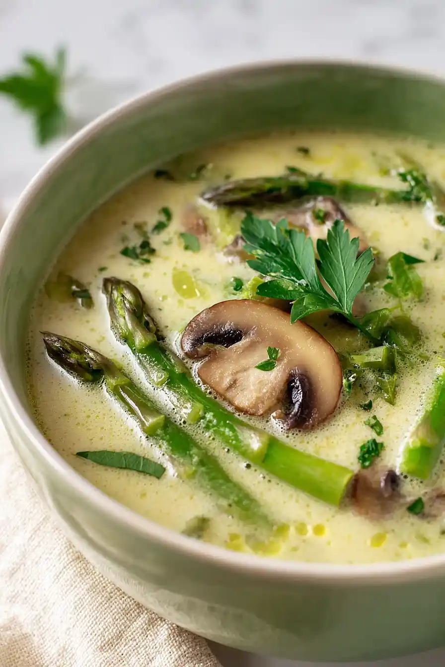 vegan asparagus mushroom soup