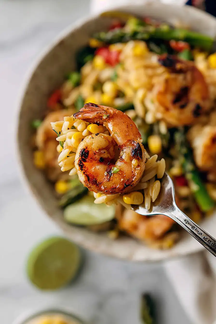 grilled jerk shrimp orzo salad